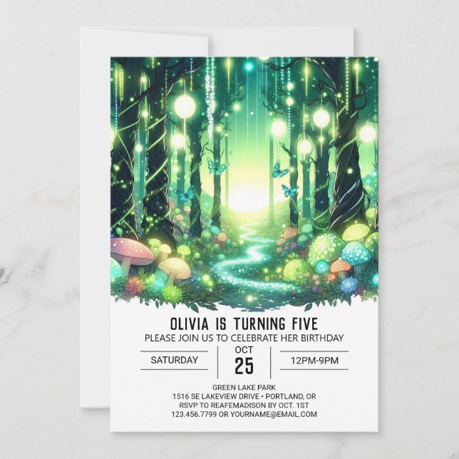 Magical Pastel Woodland Digital Birthday Invitation (Front)