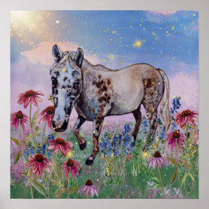 magical picnic in the flowers white appaloosa poster