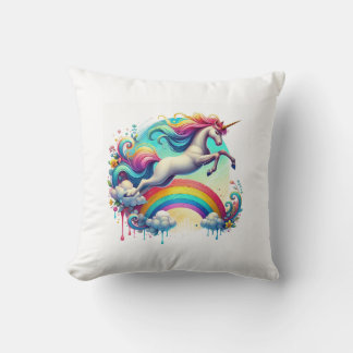 magical picture of a unicorn jumping over rainbow cushion