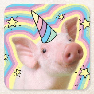 Magical Piglet Unicorn Square Paper Coaster