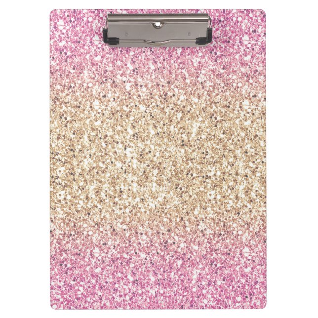 Magical Pink and Gold Glitter Ombre Clipboard (Front)