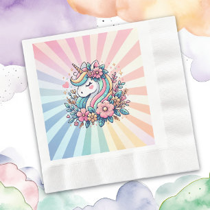 Magical Pink and Gold Unicorn and Flowers Napkin