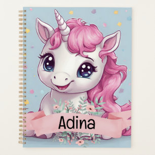 Magical Pink Baby Unicorn Stars Custom Name Planner