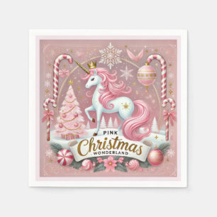 Magical Pink Christmas Wonderland Unicorn  Napkin