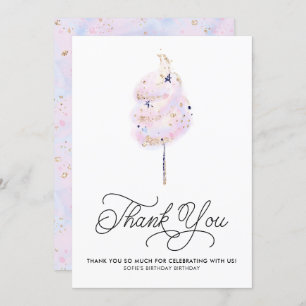 Magical Pink Cotton Candy and Glitter Thank You Invitation