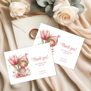 Magical Pink Fairy Blush Flowers 6th Birthday Thank You Card