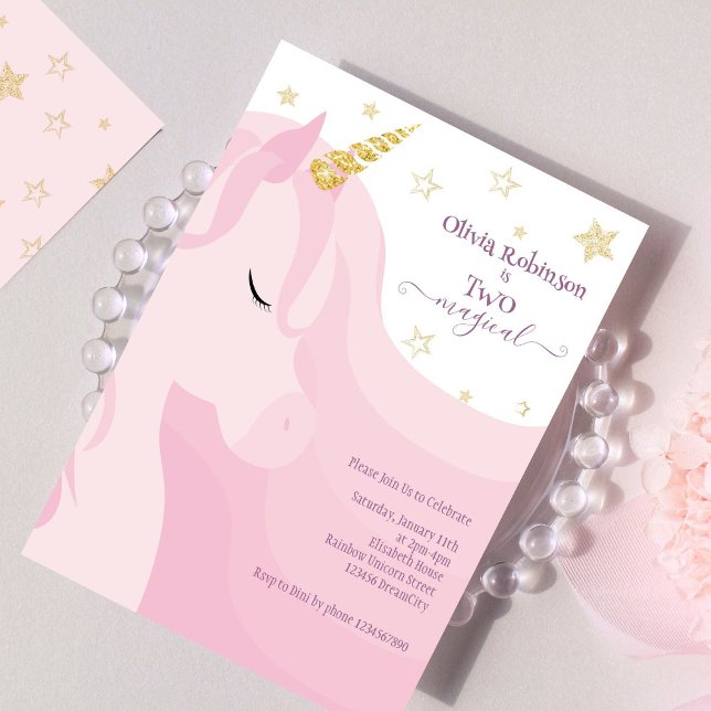 Magical Pink Gold Unicorn 2nd Birthday  Invitation (Creator Uploaded)