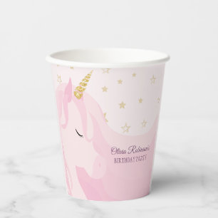 Magical Pink Gold Unicorn Birthday Paper Cups