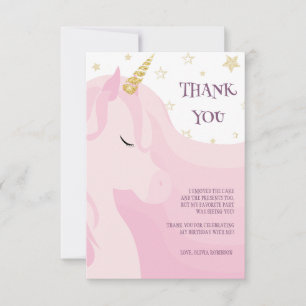 Magical Pink Gold Unicorn Birthday Thank You Card