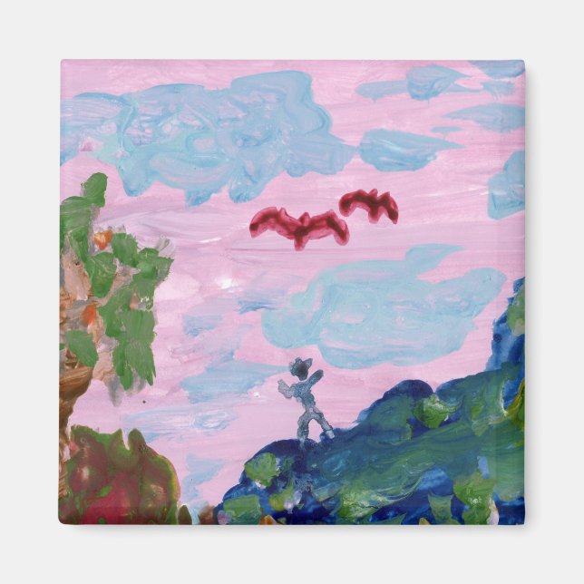 Magical pink landscape with figures (detail) magne magnet (Front)