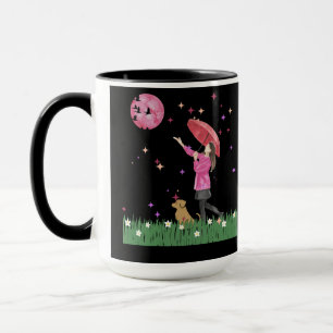 Magical Pink Moon & Dog Walk Watercolor Coffee Mug