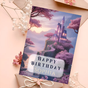 Magical Pink Princess Castle Birthday Card