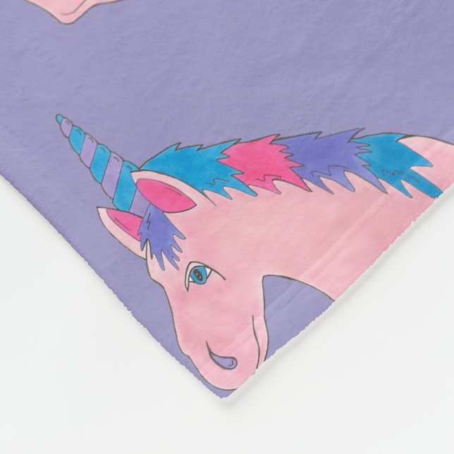 Magical Pink Purple Horn Unicorn Horse Mythical Fleece Blanket (Corner)