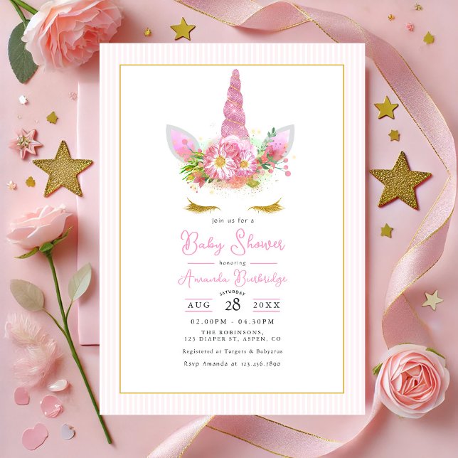 Magical Pink Unicorn Baby Shower Invitation (Magical Pink Unicorn Baby Shower Invitation)