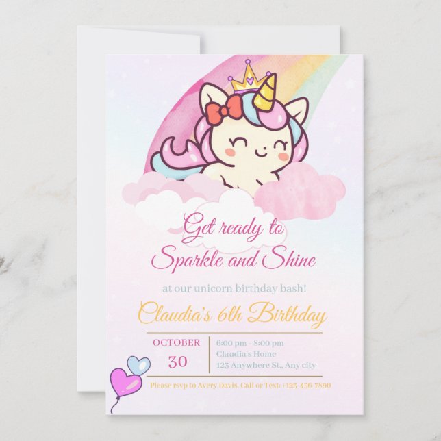Magical Pink Unicorn Birthday Card for Girls (Front)