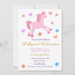 Magical Pink Unicorn Girl Any Age Birthday Invitation