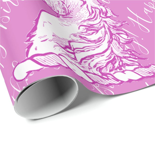 Magical Pink Unicorn Pattern Custom Birthday Text Wrapping Paper (Roll Corner)