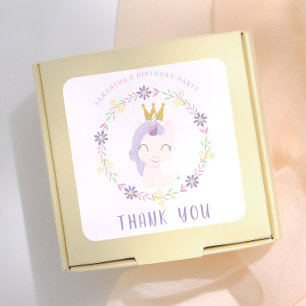 Magical Pink Unicorn Princess   Birthday Thank You Square Sticker