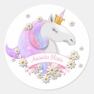 Magical Pink Unicorn Princess Personalised Name Classic Round Sticker
