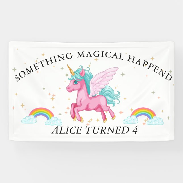Magical Pink Unicorn Rainbow Birthday Banner (Horizontal)