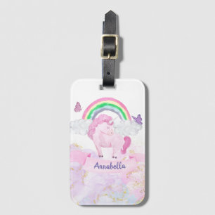 Magical Pink Unicorn Rainbow Butterflies Luggage Tag