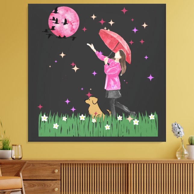 Magical Pink Watercolor Stretched Canvas Print (Insitu(LivingRoom))