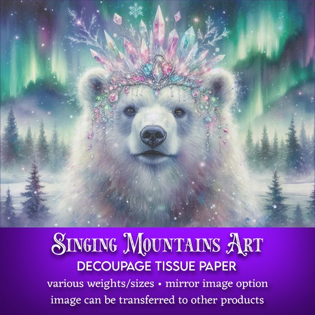 Magical Polar Bear Winter Frost Crown Decoupage Tissue Paper (Creator Uploaded)