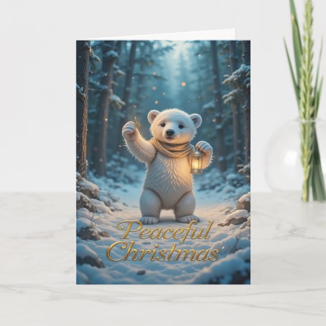 Magical Polar Bear with Lantern Cozy Winter  Card (Front)