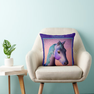 Magical Pony in Purple and Teal with Custom Name   Cushion