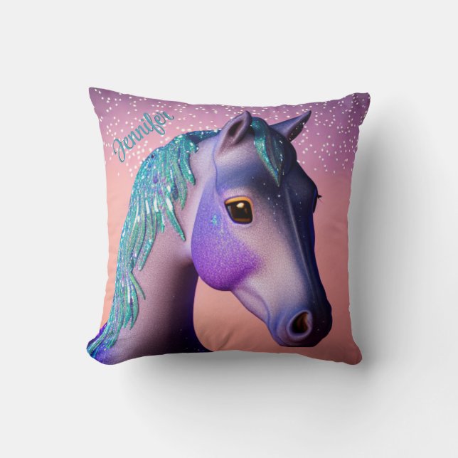 Magical Pony in Purple and Teal with Custom Name   Cushion (Front)