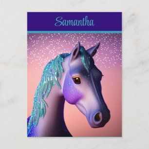 Magical Pony in Purple and Teal with Custom Name Postcard