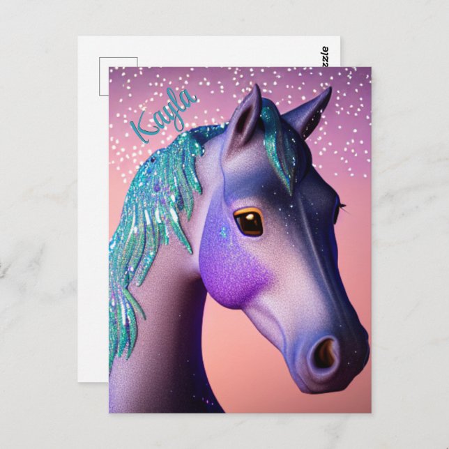 Magical Pony in Purple and Teal with Custom Name  Postcard (Front/Back)