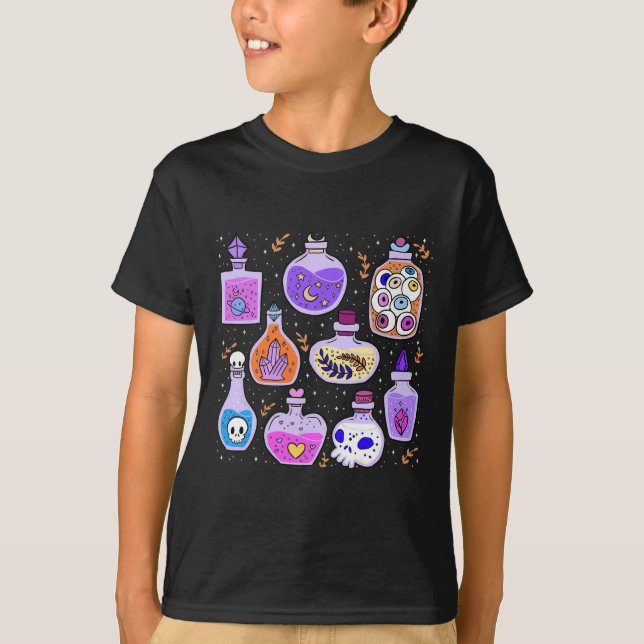 Magical Potions Bottles Witchy Halloween Print  T-Shirt (Front)