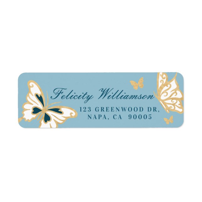 Magical Pretty Cute Gold and Blue Butterflies (Front)