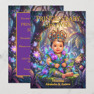 Magical Princess Baby Shower Crown Butterfly Invitation