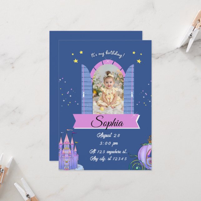 Magical Princess Castle Birthday Party Invitation (Front/Back In Situ)