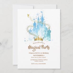 Magical Princess Castle Crown Girls Birthday   Invitation