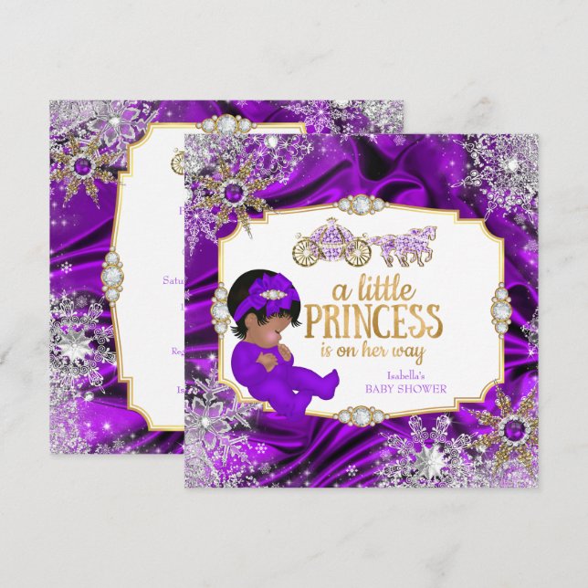 Magical Princess Girl Baby Shower Purple Ethnic Invitation (Front/Back)