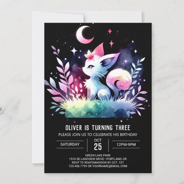 Magical Printable Cat Birthday Invitation (Front)