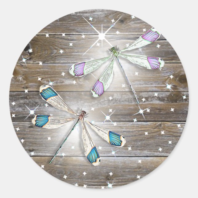 Magical Purple and Blue Dragonfly Classic Round Sticker (Front)