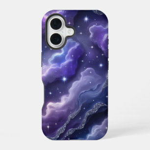 Magical Purple and Blue Nebula with Glitter Stars iPhone 16 Case