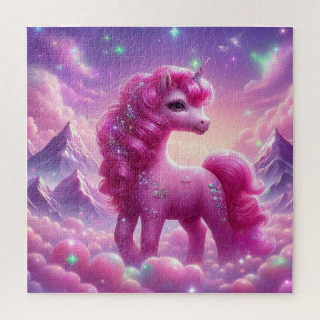 Magical purple and pink glitter bright unicorn jigsaw puzzle (Vertical)
