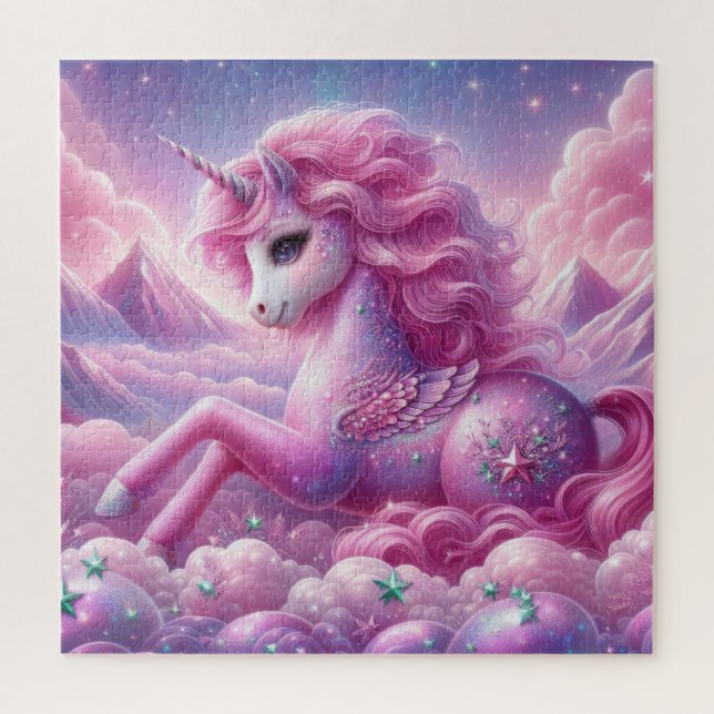 Magical purple and pink glitter bright unicorn jigsaw puzzle (Vertical)