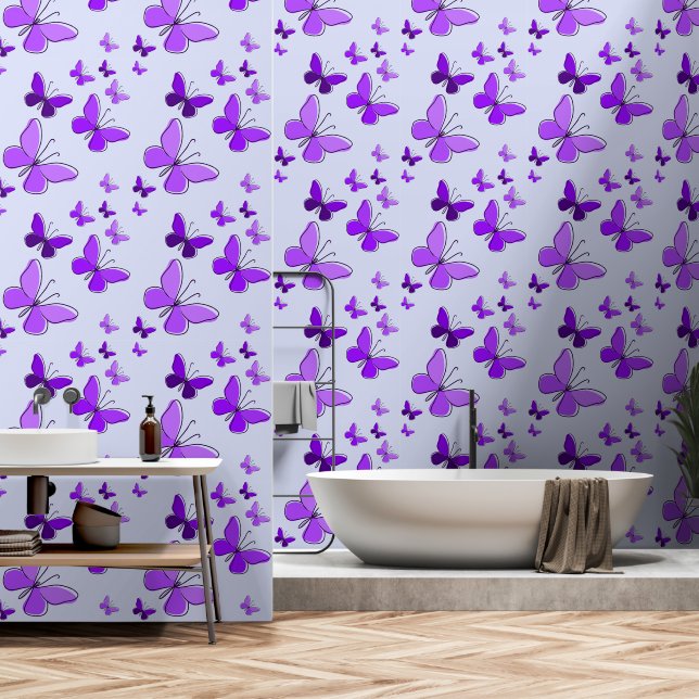 Magical Purple Butterfly Flutter Azureish White Wallpaper (Bathroom)