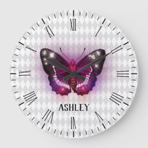 Magical Purple Butterfly Personalised Large Clock