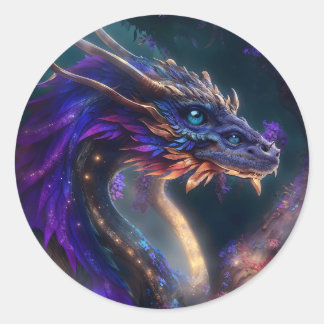 Magical purple dragon classic round sticker