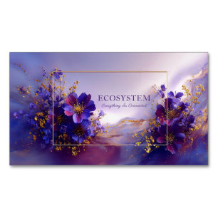 Magical Purple Floral Gold Sparkle Abstract Magnetic Business Card