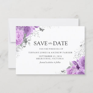 Magical Purple Lavender Roses Floral Wedding Save The Date