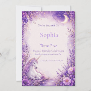 Magical Purple Unicorn Birthday invitation for Her