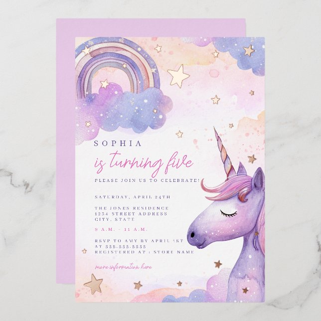 Magical Purple Unicorn Stars Girls Birthday (Front/Back)